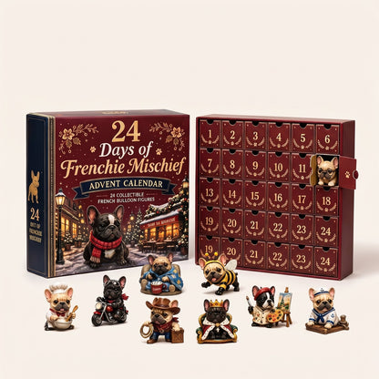 24 numbered drawers and hand-painted frenchie figurines